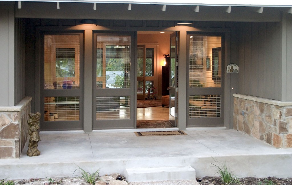 DIY design and build Austin projects. Front doors of finished home. Tear down and rebuild.