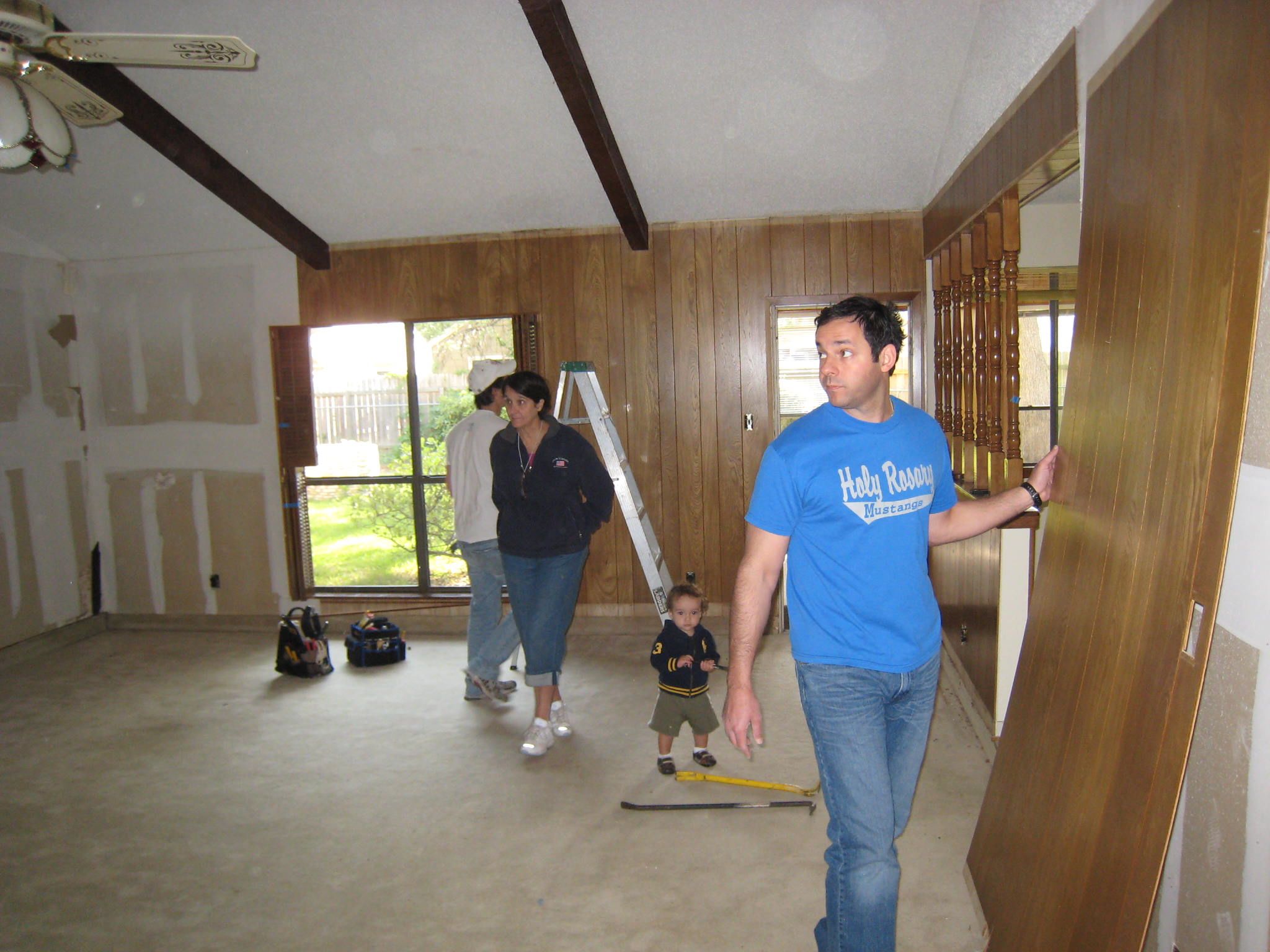 Living Room Wood Paneling Removal from ranch style home.