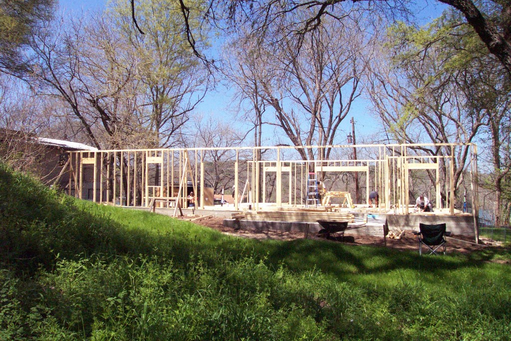 Craftsman house in framing stage. This is the view from the back. 