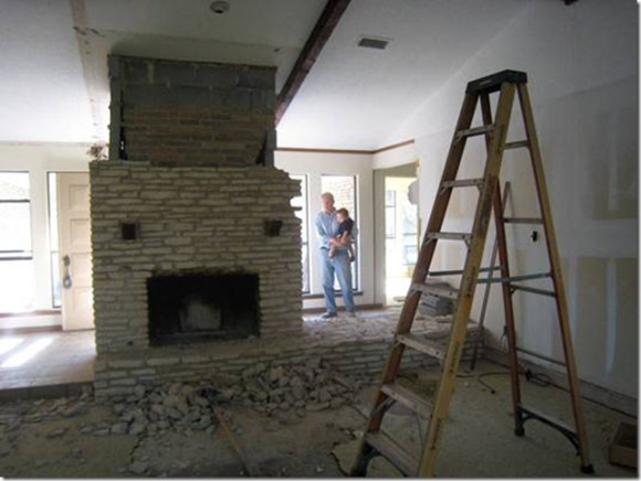Remodeling a ranch style home - Fireplace stone coming down.