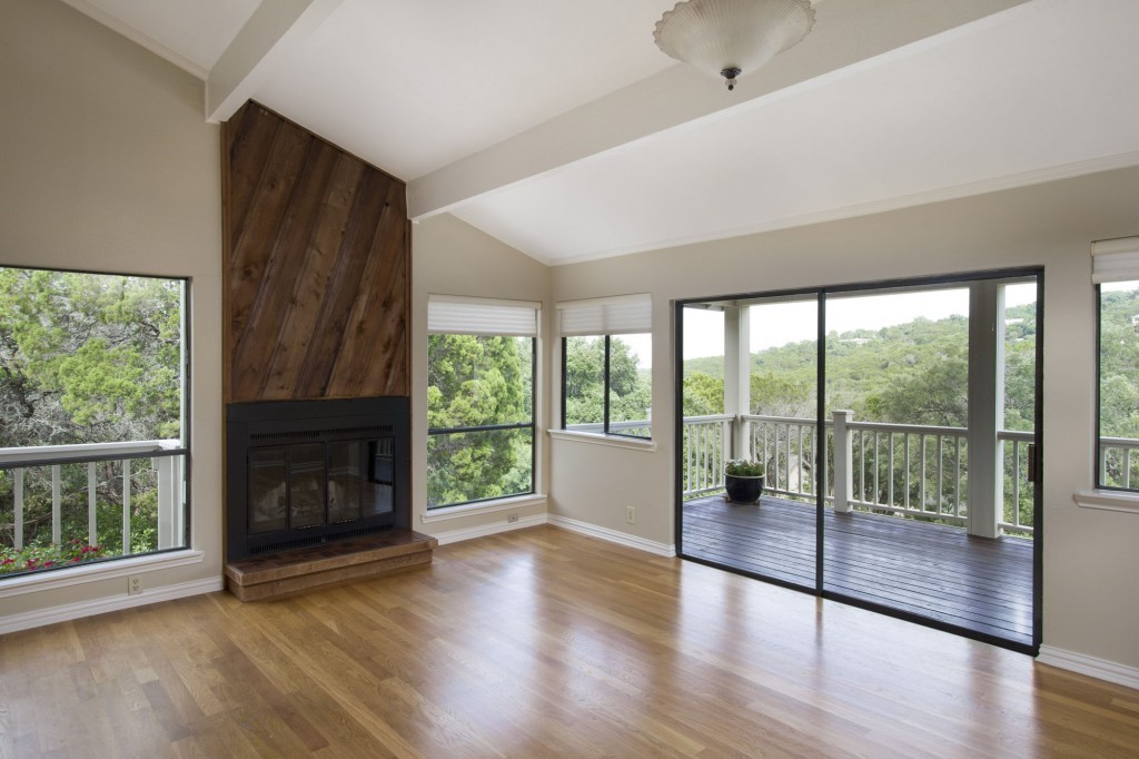 Austin Westlake home with Living Room Upstairs. Hill country views.