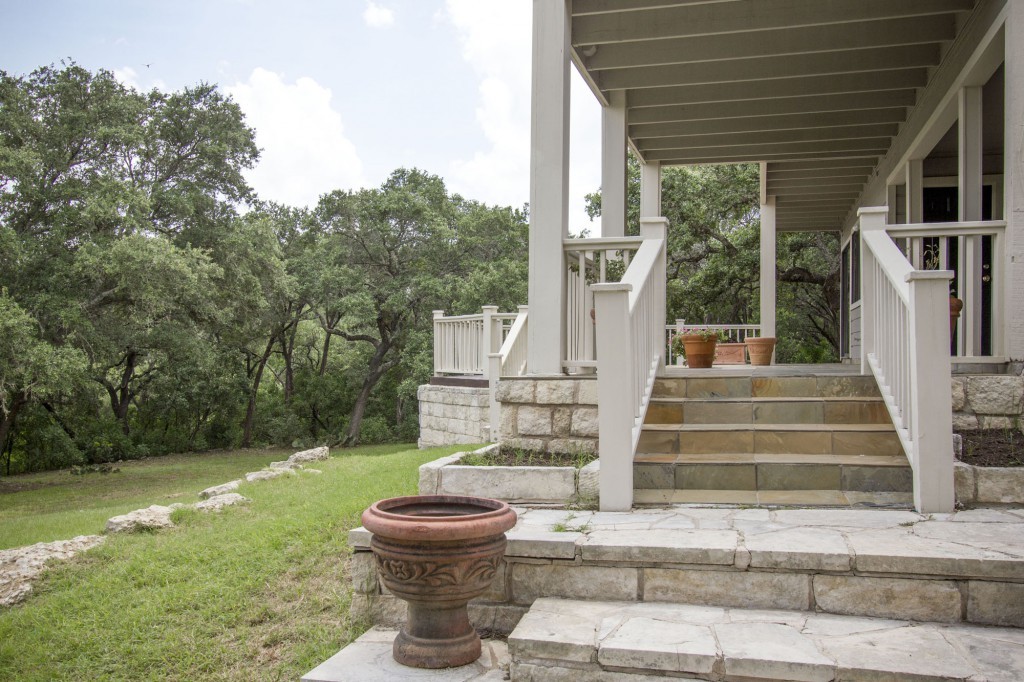 Westlake home - View of Porch Steps - Stairway from driveway to deck.