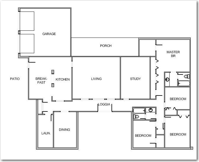 Old 1969 ranch house floor plan. Shows blueprint of original design. 