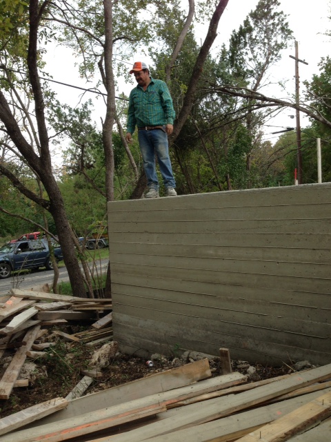 Board formed concrete foundation wall on our modern farmhouse.