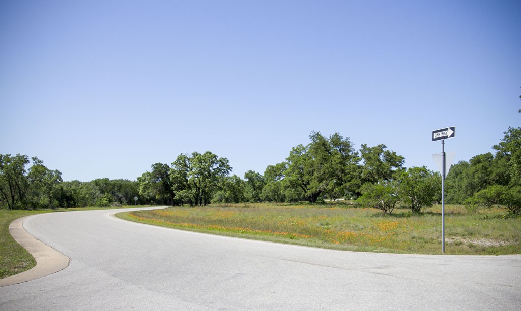 Barton Creek West entrance. Greenbelt and big blue sky greets residents when the enter the neighborhood.