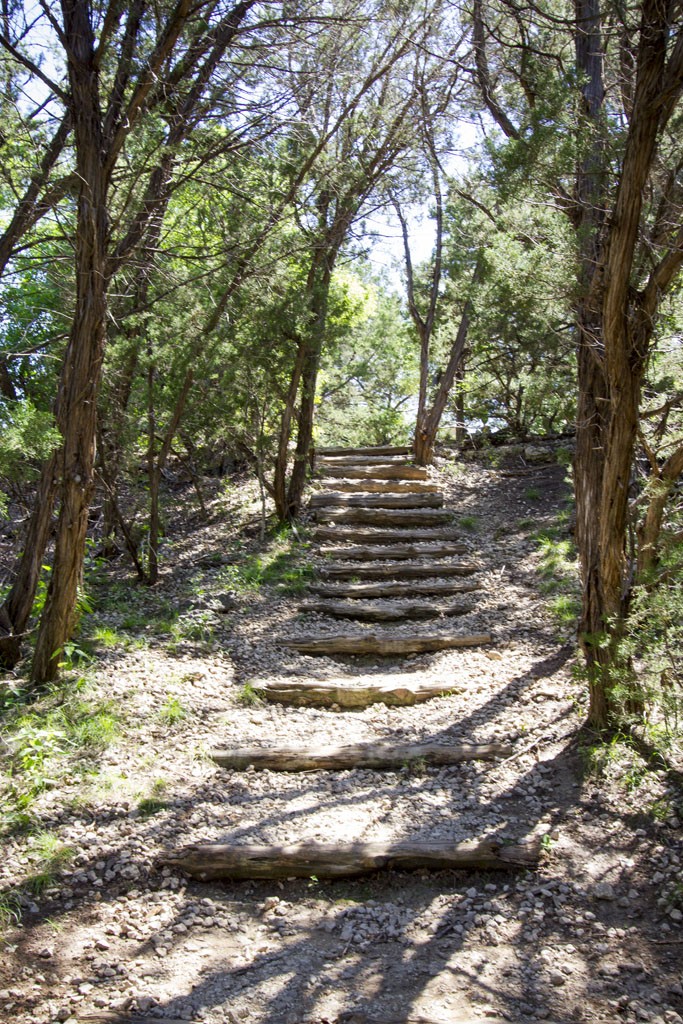Green Belt Entrance with rustic steps leading down to beautiful Barton Creek.