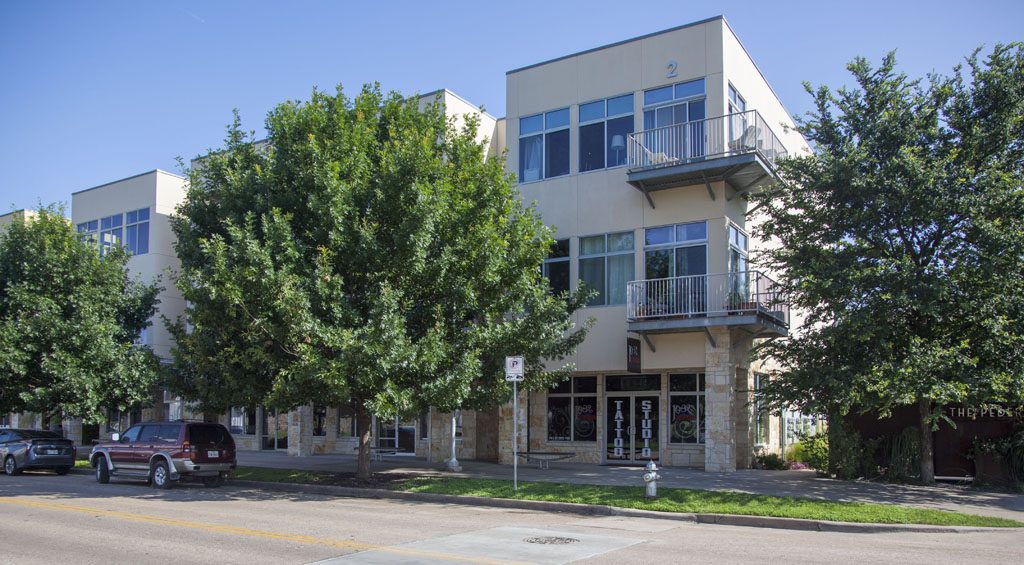 Front view of Pedernales Lofts Condo - a mixed use live-work condominium in East Austin.