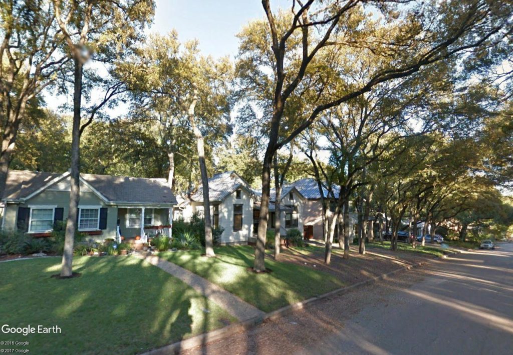 Real estate market central Austin update - view of tree lined street in Tarrytown.